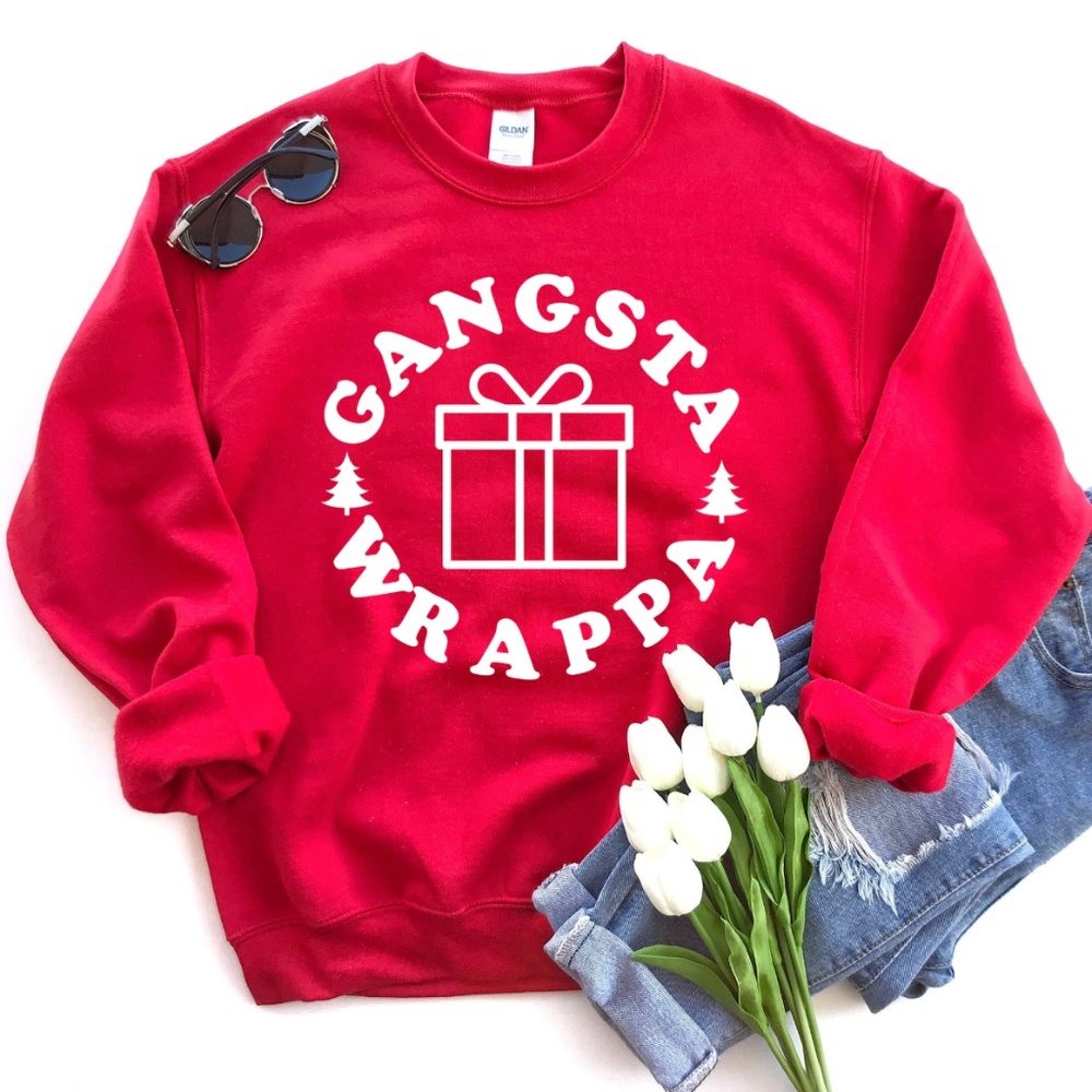 Funny Christmas Sweatshirt Gangsta Wrappa